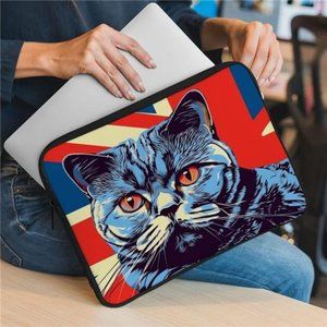 British Cat Mac Book Air 14" Sleeve - Britain Flag Laptop Sleeve - Cat Print